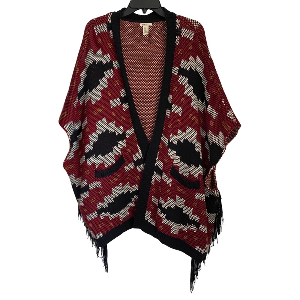 Oversized Fringe Open Boho Poncho Cardigan Fringe Cover Up Pull Over Woven